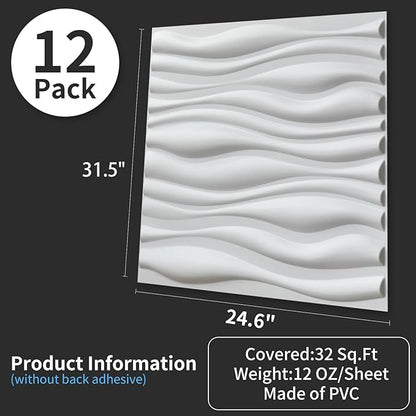 Art3d Decorative 3D Wall Panel, 32 Sq.FT PVC Interior Wall Decor for Living Room, Bedroom, Lobby, Office, Shopping Mall, White