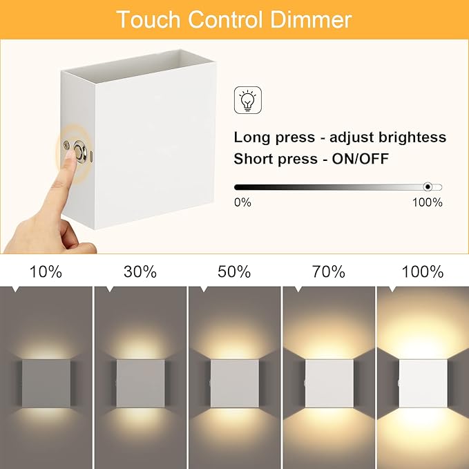 Lightess Battery Wall Sconce Touch Control, LED Wall Lights Rechargeable, Up Down Wall Mount Lights for Indoor Lighting, Warm White, LG9939108