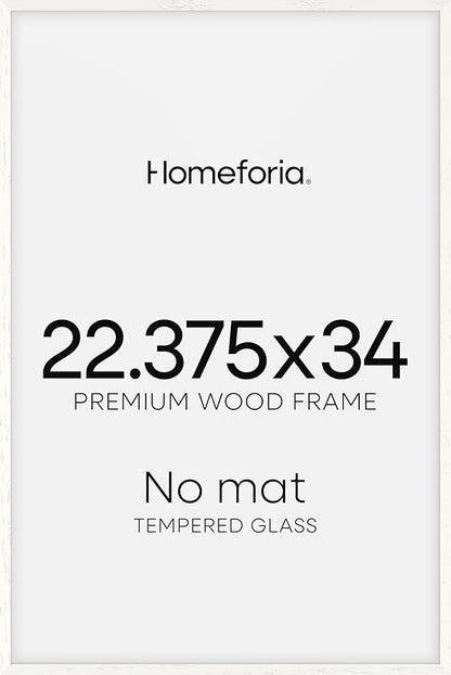 Homeforia 22.375x34 White Wood Puzzle Frame, High End Oak 22.375 x 34 Frames without Mat, Wooden 34x22.375 Hanging Picture Frames for Wall, 22.375by34 Poster Frames, Tempered Glass, Wall Kit, Set of 1