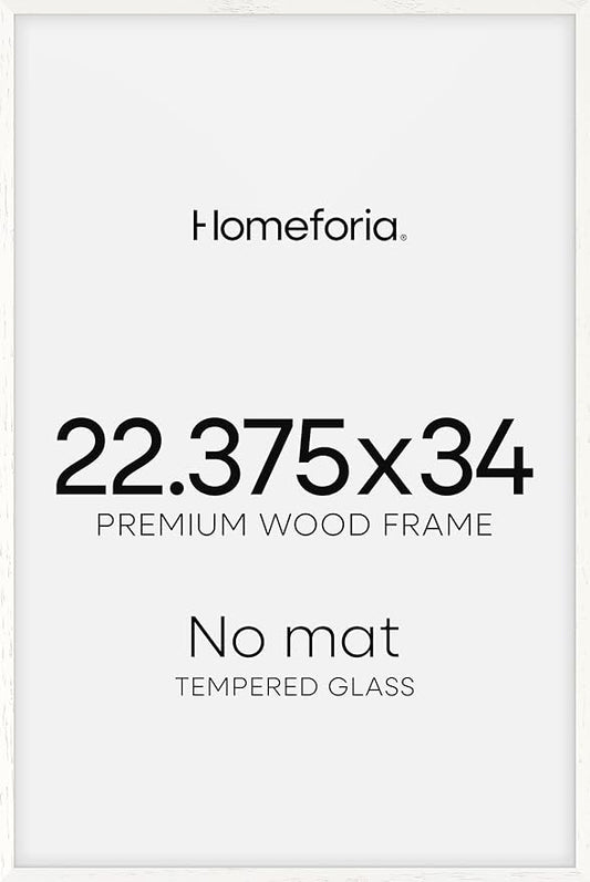 Homeforia 22.375x34 White Wood Puzzle Frame, High End Oak 22.375 x 34 Frames without Mat, Wooden 34x22.375 Hanging Picture Frames for Wall, 22.375by34 Poster Frames, Tempered Glass, Wall Kit, Set of 1