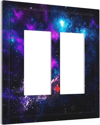 Outer Space Colorful Starry Sky Galaxy Planet Decorative Outlet Covers 2 Gang Double GFCI Rocker Electrical Wall Panels Light Switch Cover Plate for Bed Room Living Room Decor