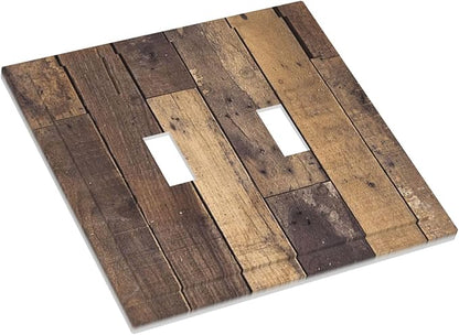 Cool Brown Wood Style Vintage Rustic Print Decorative Switch Plates 2 Gang Double Toggle Outlet Light Switch Cover Wall Plate Electrical Faceplate for Farmhouse Home Decor