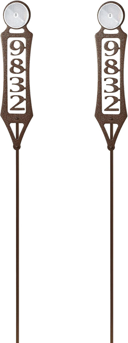 Pathways Vertical Custom Reflective Driveway Marker Set of Two | Personalize with 1-5 House Numbers or Last Name | Weathered Bronze Finish for Outdoors Year-Round | Address Reflector Stake Set