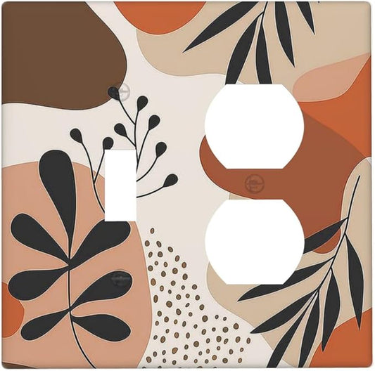 Wallplates Boho Botanical Orange Green Beige Minimalist 1 Toggle 1 Duplex Switch Plate Electrical GFCI Faceplate Decorative Light Switch Covers for Bedroom living Room Decor