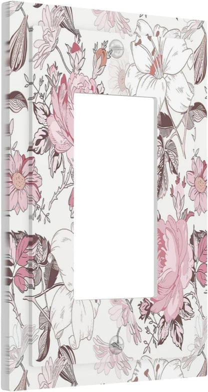 Decorative Outlet Covers Modern Watercolor Flower Pink White Wildflower 1 Gang Single Rocker Light Switch Cover Plate Wall Plates GFCI Faceplate for Bedroom Home Decor