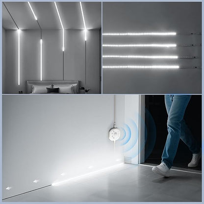 32.8Ft Motion Sensor Running Water Flowing LED Strip Light Kit,6500K White LED Strip Light Cut&Dimmable, 24VMotion Activated Flexible Horse Race Tape Light for Room Stair Corridor