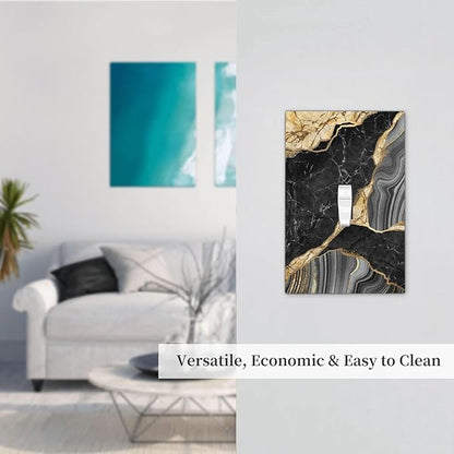 Decorative Light Switch Plate Covers Modern Abstract Black Gold Marble 1 Gang Light Switch Cover Plate Single Toggle Wall Plate Outlet Covers Faceplate for Bathroom Decor （2 Pack）