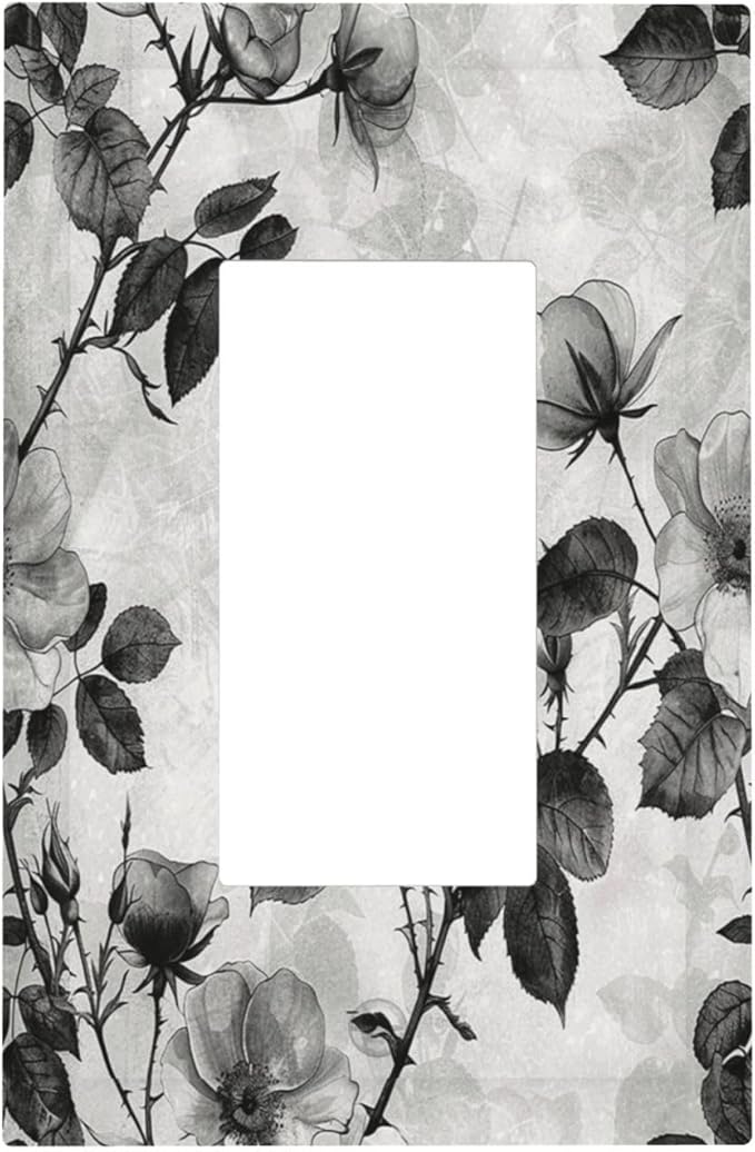 Decorative Outlet Covers Black Breezy Watercolor Garden Floral 1 Gang Single Rocker Light Switch Cover Plate Wall Plates GFCI Faceplate for Bedroom Home Decor