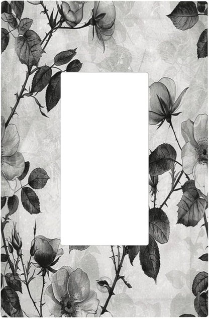 Decorative Outlet Covers Black Breezy Watercolor Garden Floral 1 Gang Single Rocker Light Switch Cover Plate Wall Plates GFCI Faceplate for Bedroom Home Decor