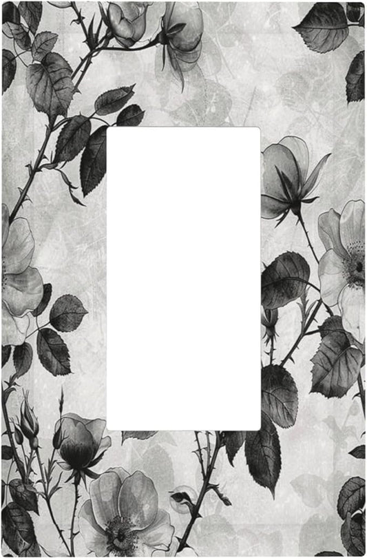 Decorative Outlet Covers Black Breezy Watercolor Garden Floral 1 Gang Single Rocker Light Switch Cover Plate Wall Plates GFCI Faceplate for Bedroom Home Decor
