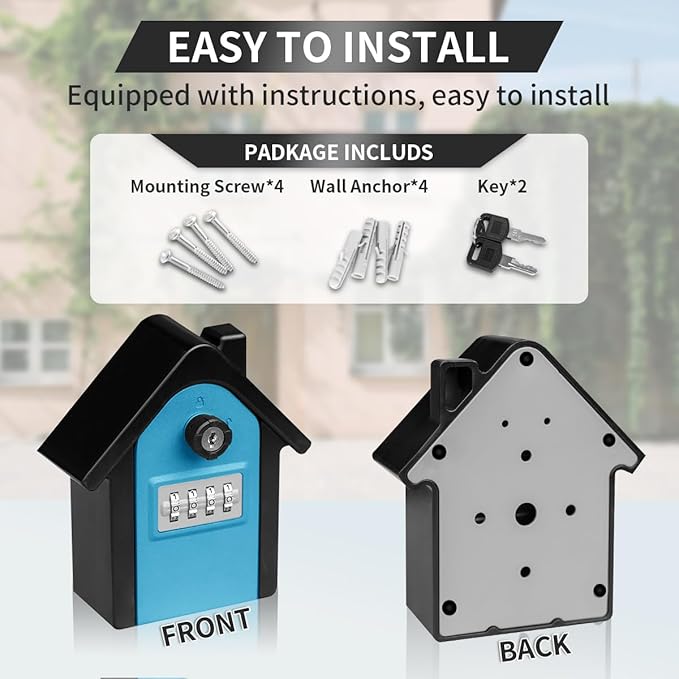 Key Lock Box with Combination lock & Key lock, Portable Large Capacity Key Storage Box Wall Mounted, Resettable Code, Waterproof Security Lock Box for Home, Office, Garage, Realtors Blue(1 Pack)