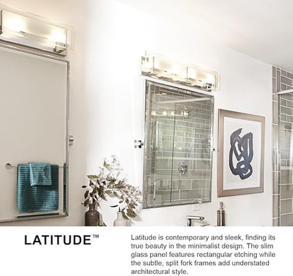 Hinkley Latitude Extra Large Six Light Bath Vanity - Modern, Inside Etched Clear Glass Panel, Bulbs Included - Chrome Finish