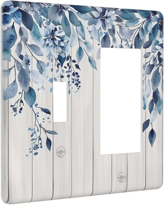 Eucalyptus Rustic Watercolor Plant Outlet Covers 1 Toggle 1 Rocker Combination Decorative Wall Plate Electrical Switch Plates Light Switch Cover Plate For Farmhouse Home Decor