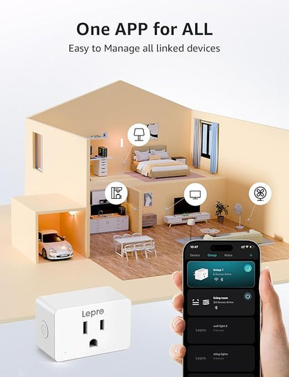 Lepro P1 Smart Plug Mini 15A, WiFi Outlet Plugs Compatible with Alexa & Google Assistant, Voice/APP Control, Timer & Group Controller, ETL & FCC Certified, 2.4GHz Only, 4-Pack