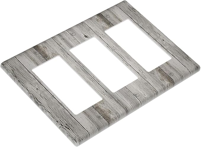 Light Switch Covers Farmhouse Rustic Grey Barn Door Wood 3 Gang Rocker Electrical GFCI Decorative Triple Outlet Wall Plate Cover Switchplate for Bedroom Cabin Decor