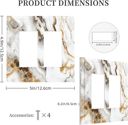 Luxurious Marble Abstract White Gold Tile Modern Simplicity Decorative Outlet Covers 2 Gang Double GFCI Rocker Electrical Wall Panels Light Switch Cover Plate for Bathroom Kitchen Decor