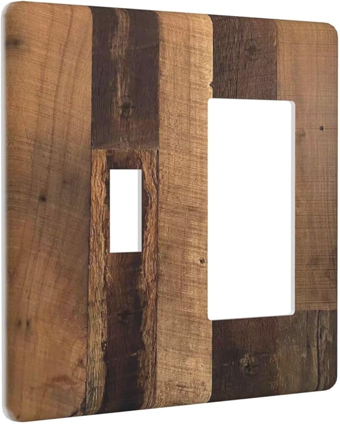 Rustic Brown Wood Vintage Wood Board Outlet Covers 1 Toggle 1 Rocker Combination Decorative Wall Plate Electrical Switch Plates Light Switch Cover Plate For Farmhouse Cabin Decor