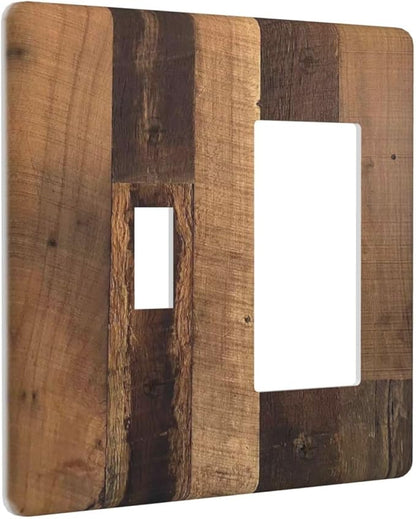 Rustic Brown Wood Vintage Wood Board Outlet Covers 1 Toggle 1 Rocker Combination Decorative Wall Plate Electrical Switch Plates Light Switch Cover Plate For Farmhouse Cabin Decor