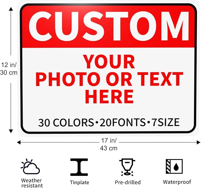 Bulk Custom Signs Outdoor Metal Sign Personalized Signs for Business, Office, Home, Road Signs, Garden Signs, Parking Signs, Decorative Signs, 17''x12''