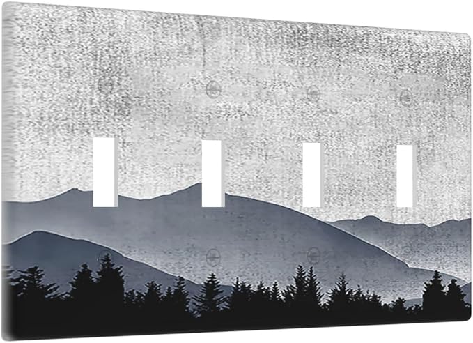 Light Switch Covers Natural Landscape Mountains Pine Trees Quad Toggle Electrical Faceplate 4 Gang Wall Plate Decorative Switch Plates for Bedroom living Room Decor