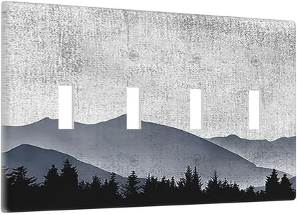 Light Switch Covers Natural Landscape Mountains Pine Trees Quad Toggle Electrical Faceplate 4 Gang Wall Plate Decorative Switch Plates for Bedroom living Room Decor