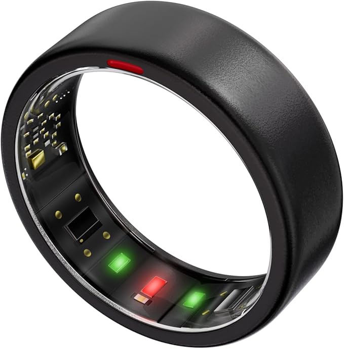 Ring OnePlus - Ultra-Thin Titanium Smart Ring - 7 Days Battery Life - Fitness/SPO₂/Stress/HR/Sleep Skin Temperature Tracker - No App Fee - iOS&Android Compatible (Black,Size 8)