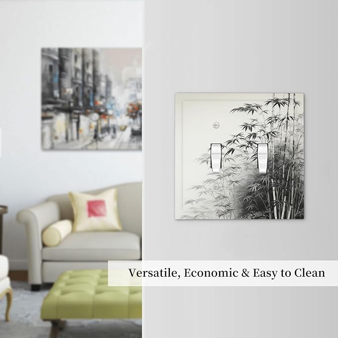 Watercolor Vintage Ink Bamboo Forest 2 Gang Double Toggle Light Switch Cover Decorative Switchplate Electrical Wall Plates Faceplate for Bathroom Bedroom Decor 4.9 X 5 IN