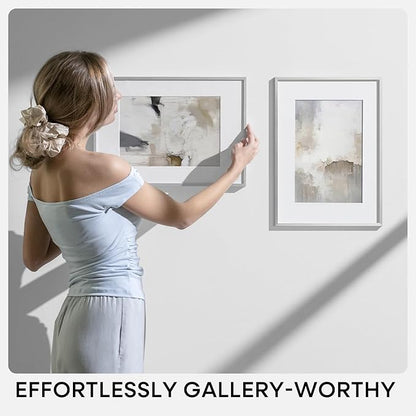Homeforia 8x8 Silver Picture Frame, High End Metal 8 x 8 Square Frames with Mat 6 by 6 Photo, 8x8 Brass Frame Matted to 6x6 inch Print, 8by8 Wall or Tabletop Frames, Tempered Glass, Wall Kit, Set of 1