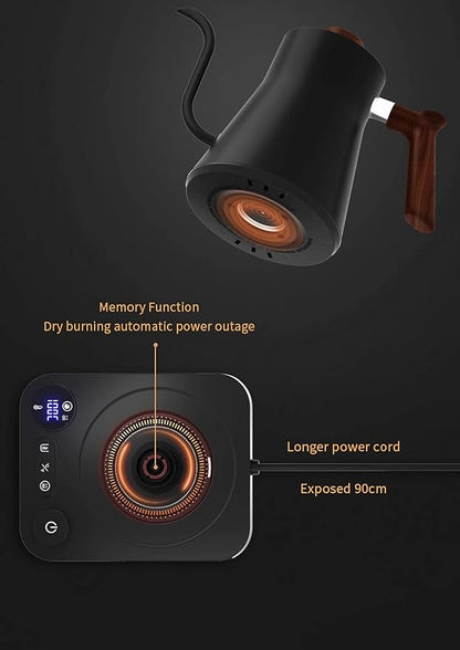 Electric Kettles, Gooseneck Electric Kettle, ±1℉ Temperature Control, Stainless Steel Inner, Quick Heating, for Pour Over Coffee, Brew Tea, Boil Hot Water, 0.9L (Black)