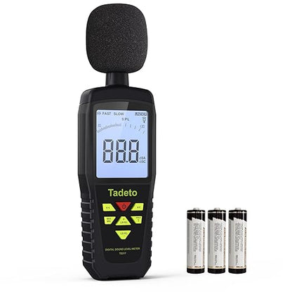 Decibel Meter, Tadeto Digital Sound Level Meter Portable SPL Meter 30dB to 130dB(5 Measurement Range) Backlight LCD Display, MAX/MIN Noise Measurement, Audible and Visual Alarms,Data Hold, A/C Mode