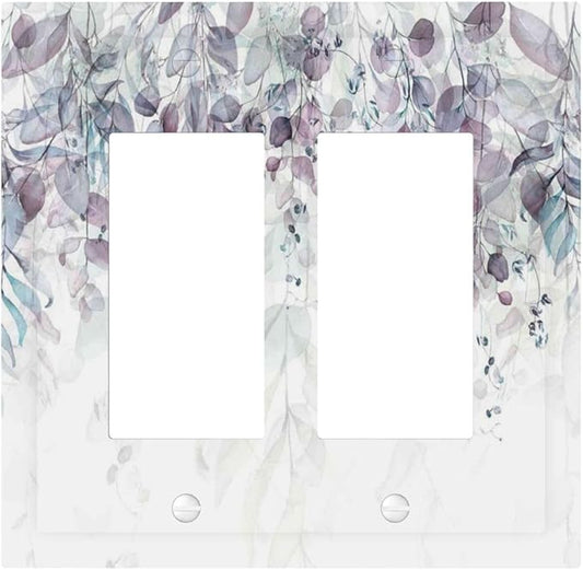 Hazy Leaves Ivy Nature Plants Eucalyptus Leave Decorative Outlet Covers 2 Gang Double GFCI Rocker Electrical Wall Panels Light Switch Cover Plate for Bedroom Home Decor