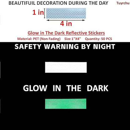 Glow in The Dark Reflective Stickers 1 inch X 4 inch for Truckskes, Warning Strong Safety Adhesive Reflective Strips (50 Pcs)