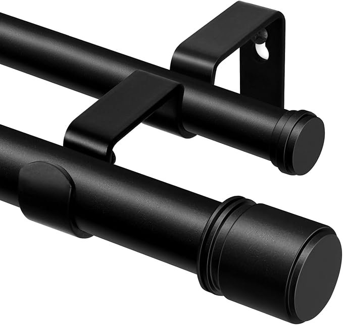Double Curtain Rod 66 to 120 Inch, HOTOZON 1 Inch Heavy Duty Double Curtain Rods for Windows 54 to 116 Inches(4.5-9.6 ft), Telescoping Drapery Rod with Simple End Finials, Black