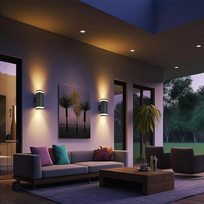Smart RGB Outdoor Wall Lights, 2 Pack Color Changing Porch Lights, Cylinder Up and Down Lights Outdoor Wall Sconce, Exterior Lighting Fixture Compatible with Smart Life & Tuya Smart