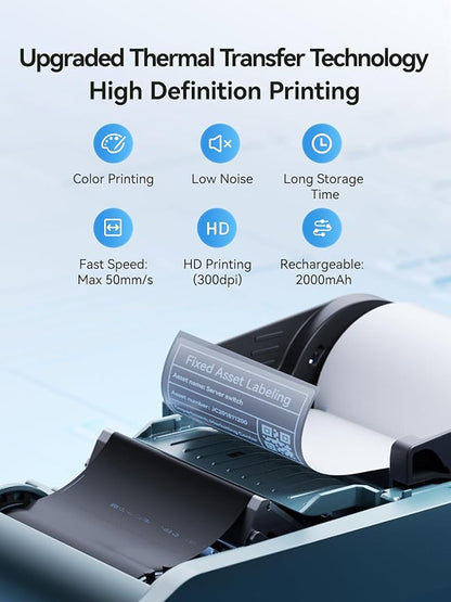 NIIMBOT M2 Label Maker with Tape 2Inch Thermal Transfer Support Color Ribbon Printing Bluetooth Sticker Printer for Office Small Business School Home Cable Storage, Compatible with Phones & PC