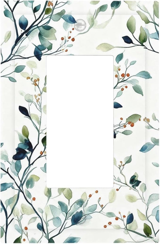 Decorative Outlet Covers Eucalyptus Leaf Geen Sage Leaves 1 Gang Rocker Light Switch Cover Plate Single Wall Plates for Electrical Outlets Switch Plate Covers Faceplate for Bedroom Home Decor