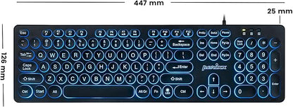 Perixx PERIBOARD-317R Wired Backlit USB Keyboard - Big Print Letter - Tri-Color Illuminated LED - Stylish Round Keycaps - US English