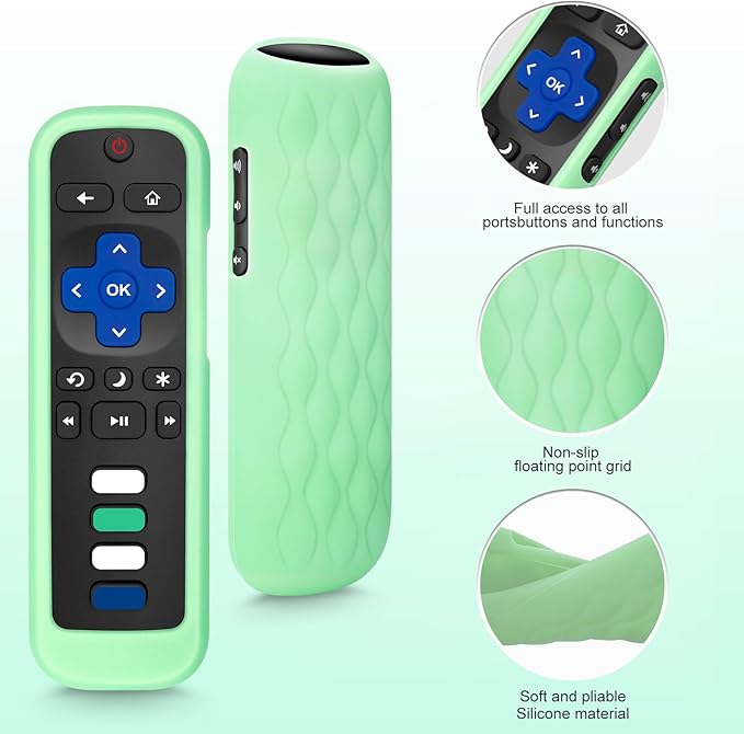 for Roku-Remote-Cover,Compatible with All Roku TV Remote Glow in The Dark Silicone Protective Case Blue and Green 2-Pack