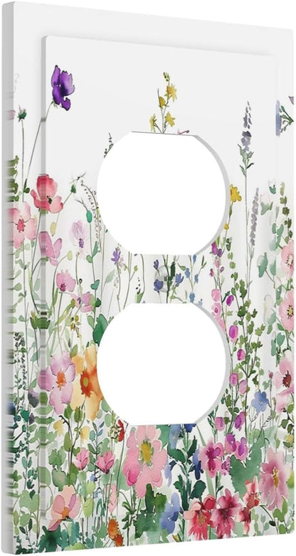 Outlet Covers Boho Colorful Flowers Plant Rustic Wildflower 1 Gang Duplex Light Switch Cover Decorative Switch Plates Electrical Receptacle Faceplate Wall Plate for Bed Room Bathroom