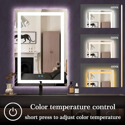 20 x 28 Inch Black Wood Led Medicine Cabinet Mirror with Lights Storage Wooden Cabinets Smart Memory 3 Color Dimmable AntiFog 28" Bathroom Lighted Medicine Cabinet with Mirror and LED Light