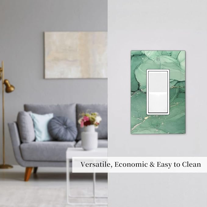Decorative Outlet Covers Simple Green Marble 1 Gang Single Rocker Light Switch Cover Plate Wall Plates GFCI Faceplate for living Room Office Decor