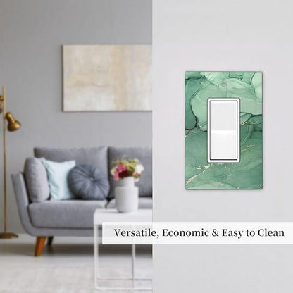 Decorative Outlet Covers Simple Green Marble 1 Gang Single Rocker Light Switch Cover Plate Wall Plates GFCI Faceplate for living Room Office Decor