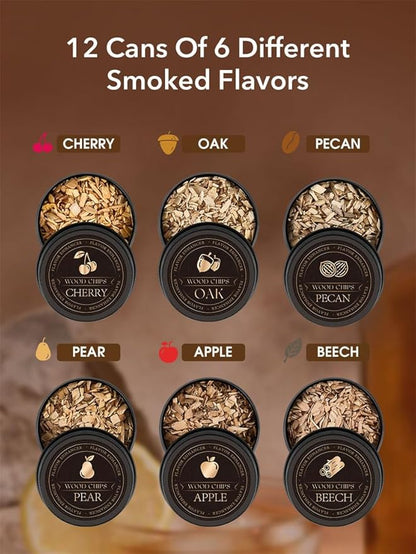 23Pcs Whiskey Smoker Kit with Torch-12 Wood Chips, Ice Ball Mold, Cocktail Smoker Infuser Kit, Old Fashioned Drink Smoker Kit, Birthday Bourbon Whiskey Gifts for Men,Dad,Him, Christmas