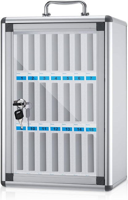 Amylove 24 Slots Cell Phone Locker Cabinet Aluminum Alloy Pocket Chart Storage Locker Box Cabinet Wall-Mounted Cell Phones Storage Box with Handle for Office Classroom Gym (White)