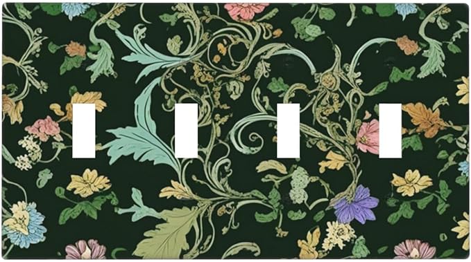 Decorative Light Switch Cover Plate Vintage Green Leaf Plant Rustic Pink Flower 4 Gang Wall Plate Oversized Quad Toggle Switch Cover Plate Jumbo Faceplate for Home Decor