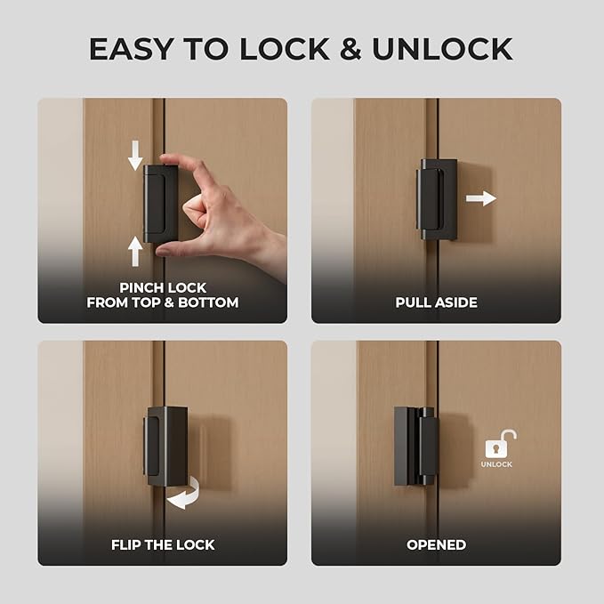 3Pack Home Security Door Reinforcement Lock Childproof, Door Locks for Kids Safety, Door Lock Latch Stopper for Front Door Inside Top of Door, Aluminum Construction Finish
