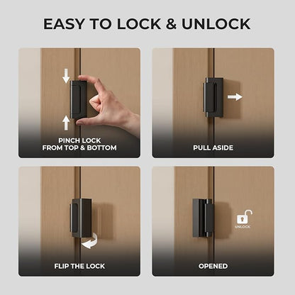 4Pack Home Security Door Reinforcement Lock Childproof, Door Locks for Kids Safety, Door Lock Latch Stopper for Front Door Inside Top of Door, Aluminum Construction Finish