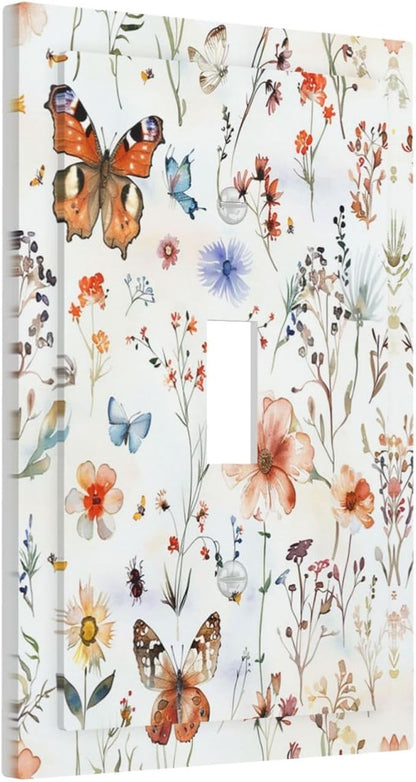 Decorative Light Switch Cover Butterfly Floral Boho Multicolor Flower Leave 1 Gang Single Toggle Device Electrical Faceplate Switchplates Decorator Outlet Wall Plate for Bed Room