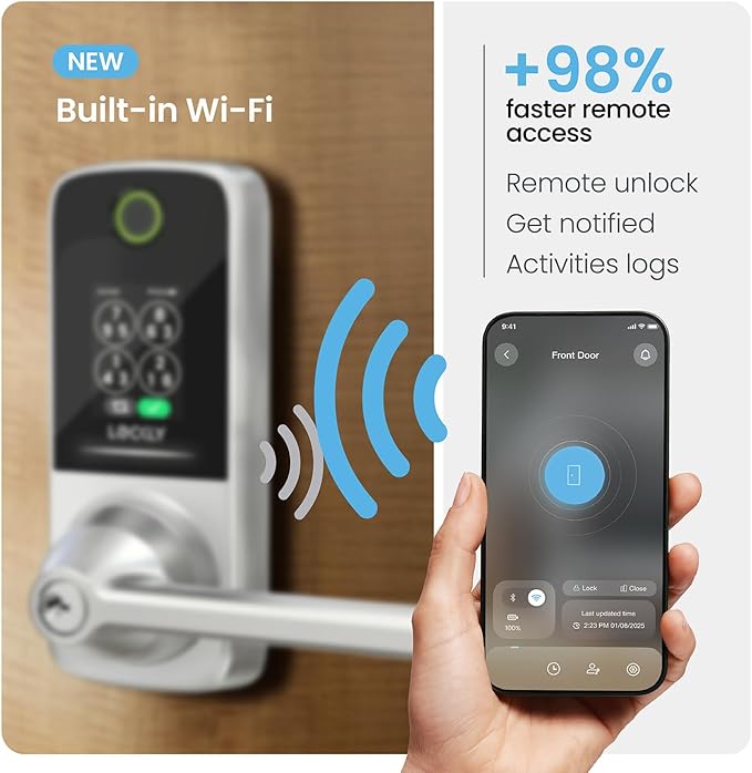 Lockly Smart Lock Secure Pro (2025 Latest Version),Fingerprint Door Lock, Keyless Entry, Built-in Wi-Fi Latch, PIN Genie Keypad (Silver)