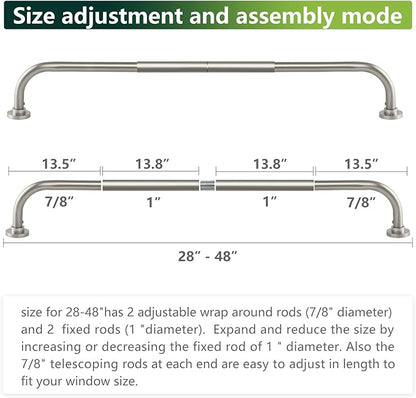 Nickel Wrap Around Curtain Rods 28 to 48 In:Blackout Heavy duty Adjustable Window Curtain Rod for Bedroom,Industrial Darkening Curved French Metal Single Drapery Rods Easy Install,Satin Nickel